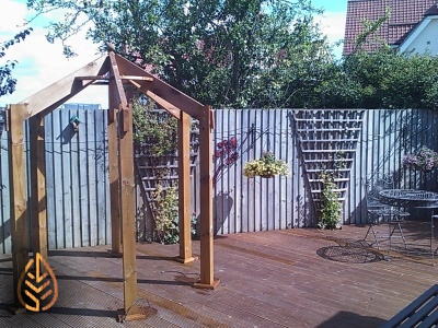 Decking and pergola.